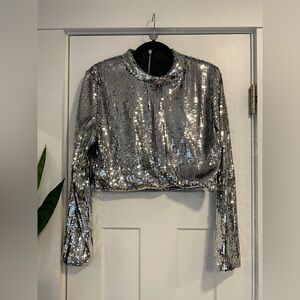 NWOT! Sequined Long Sleeve Cropped Top